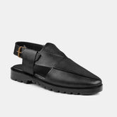 Black Cross-Strap Leather Sandals DZ05